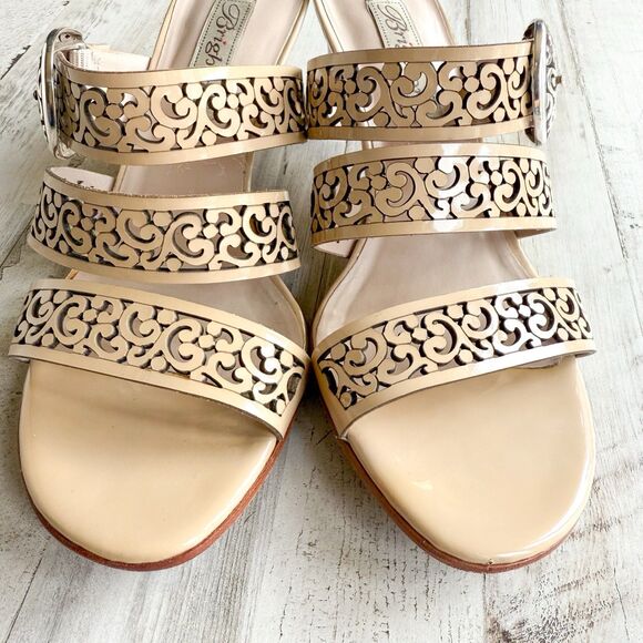 BRIGHTON Tinsel Leather Strappy High Heel Open Toe Beige Sandals Womens Size 7.5 - Picture 4 of 16